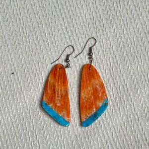 Kewa spiny oyster and turquoise slab earrings